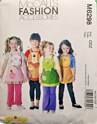 UNCUT-McCall's Pattern #M6298-Children's Aprons-Dog/Frog/Cat/Bunny-Sz 3 to 8