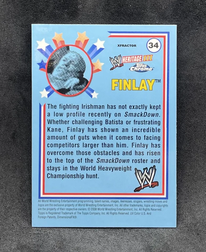 2008 Topps Chrome WWE Heritage III Finlay Xfractor Card #34 X-Fractor Fit Finley - Image 2 of 4