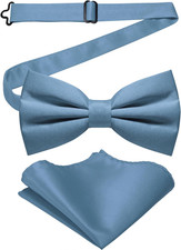 Solid Color Pre-tied Bow Tie and Pocket Square Set for Men