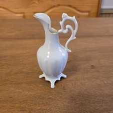 Vintage White Gold Leaf Fluted Creamer Pitcher Bud Vase, 5" H