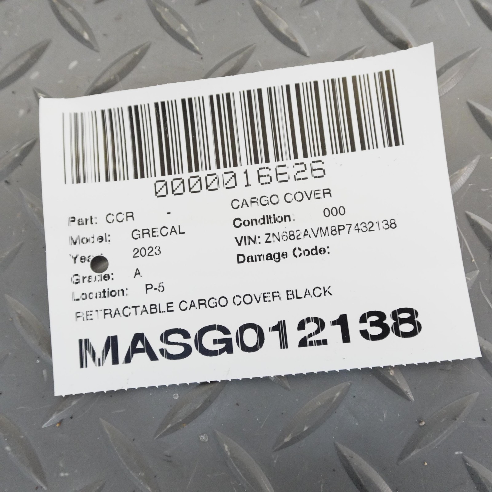 Maserati Grecale Folgore 2023-2026 Rear Parcel shelf P/N 06702078390