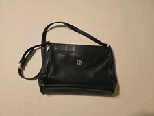 Giani Bernini Handbag Blue Leather Medium Hardware Color Gold Zippers Pockets 