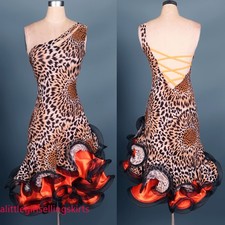 Latin Ballroom Dance Dress Modern Salsa Waltz Standard Long Dress F090 Leopard