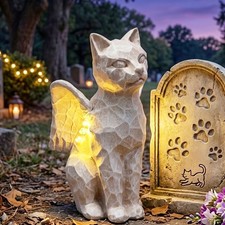 Solar Angel Cat with LED Lights, Cat Memorial Statue for Outdoor, Memorial Wi...