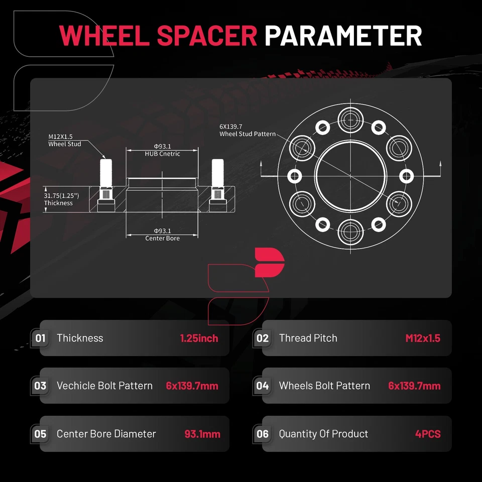 (4) 1.25 inch Hubcentric Wheel Spacer for 21-23 Bronco 11-23 Ranger Forged 6 Lug Foto 2 de 4