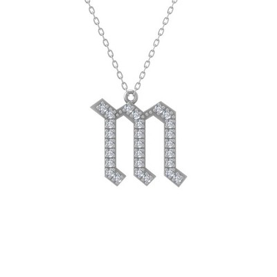 14k Weißgold Lab Grown Diamant Initiale m Halskette 18'' Silber Kabel Kette
