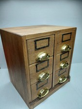 Vintage Table/Desktop Filing Cabinet 6 Drawer Oak Index Card Storage Wood Office