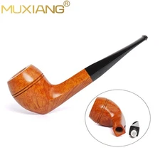 MUXIANG 9mm Bulldog Pipe Briar Wood Smooth Freehand Tobacco Pipe Cumberland Stem