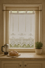 Fenstervorhang aus Baumwolle handgehäkelte Spitze – Vintage-Look B x H 40x75 cm 