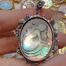 925 sterling silver gray Cameo shell vintage jewelry Pendant estate jewelry gift