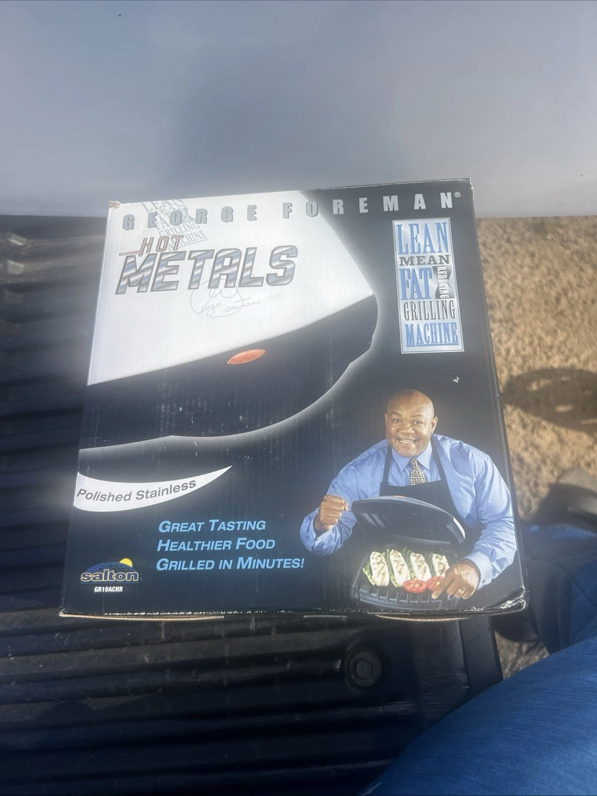 VTG George Foreman Grill Hot Metals Box Booklet NEW POLISHED STAINLESS GR10ACHR