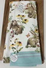 KAY DEE DESIGNS Bunny Rabbit Sunflowers Spring Kitchen Dish Towels Set Of 2 NEW 