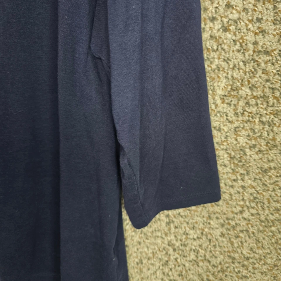 Talbots Top Womens Plus 2X Navy Blue Lace Trim V Neck 3/4 Sleeve Cotton Ladies - Imagem 3 de 4