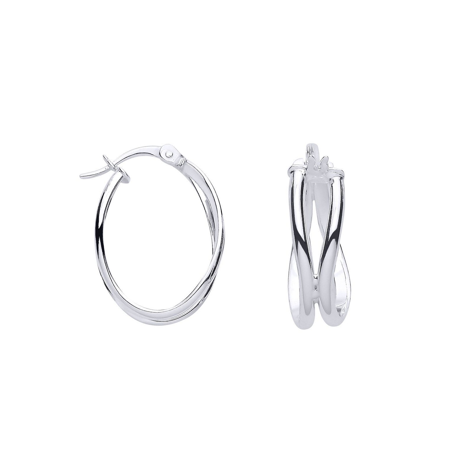 Silver Jewelco London Oval Twist D-Shape Oval Hoop Creole Earrings