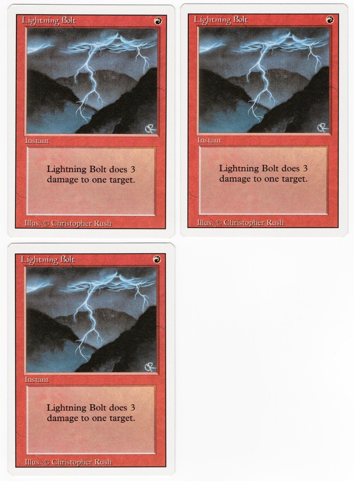 Lightning Bolt x3 3x 1994 Revised Edition INK DOT MISPRINT Instant MTG NM AZ4