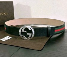 Autentica cintura Gucci in pelle nera verde e rossa - 90 cm uomo taglia 30-32
