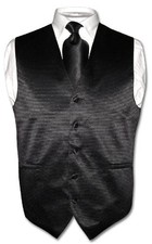 Men's Dress Vest  NeckTie Black Woven Neck Tie Horizontal Stripe Design Set