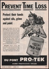 1944 DuPont Pro-Tek Hand Protective Cream Female War Factory Worker Art Print Ad