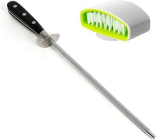 10 Inch Knife Honing Steel Rod Kitchen Knife Sharpener Steel + Cleaning Brush