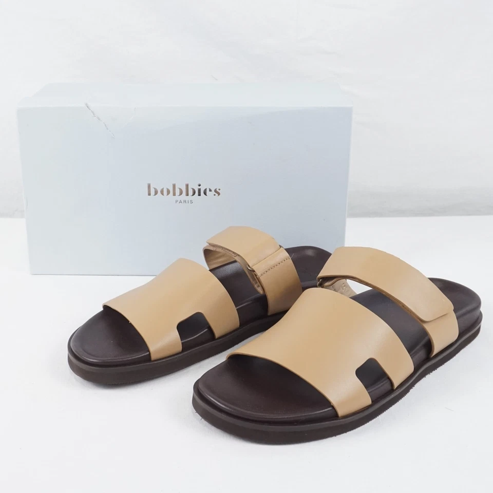 Bobbies Barry Handcrafted Leather Slip-on Flat Sandals In Biscuit - Men's US 11