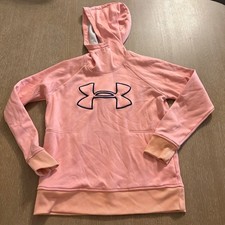 Under Armour ColdGear Pink Fleece Hoodie Pullover Women's Medium Loose Logo EUC