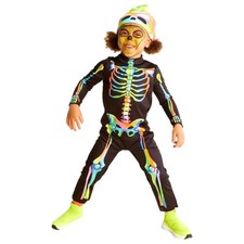 Toddler Boys Colorful Skeleton Black Jumpsuit Beanie Halloween Costume