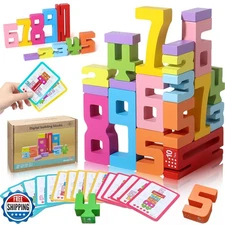 XPQKDC Wooden Number Building Blocks - 20Pcs Stacking for 3+ Years Old Kids, 