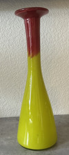Vintage Large Bright Yellow-Red Studio Art Glass Vase Mid-Century Modern 15"