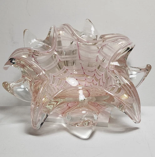 Vintage Barovier Toso Murano Starfish Glass Bowl, Gold Flecks, Italian Art Glass