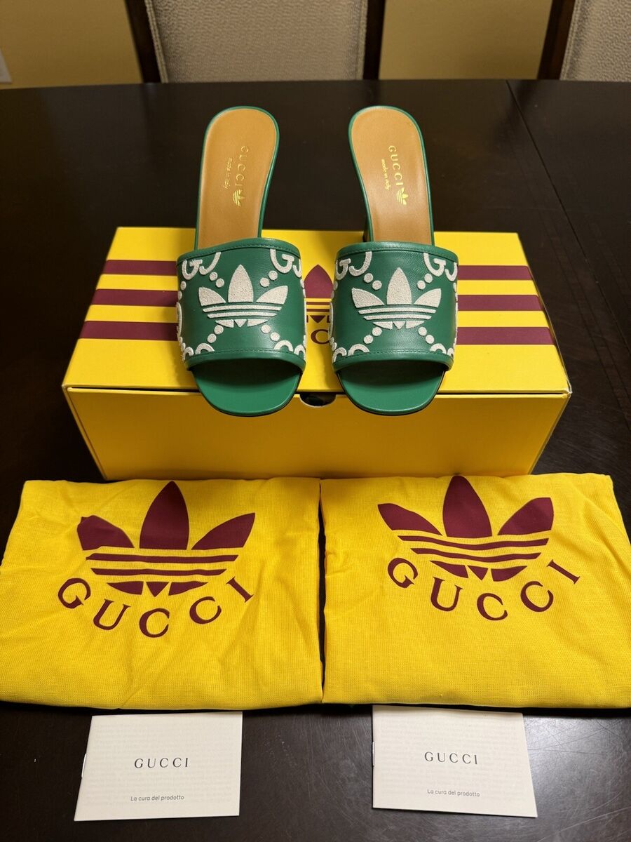 New Gucci x Adidas GG Logo Green White High Heels Sandals New Gucci x Adidas GG Logo Green White High Heels Sandals