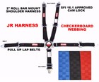 JUNIOR DRAGSTER HARNESS 2" SFI 16.1 PULL UP LAP BELT CAM LOCK BLACK CHECKERBOARD