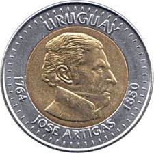 Moneda Uruguaya Uruguay 10 Pesos | José Gervasio Artigas | 2000