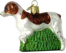 Old World Christmas Glass Blown Ornament, Brittany Spaniel With OWC Gift Box 
