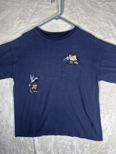 Vintage Warner Bros Studio Navy Looney Tunes TShirt Taz Bugs Bunny Golf Golfer L