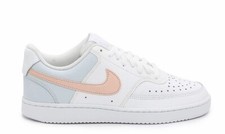 NIKE WOMEN'S COURT VISION SNEAKER WHITE WITH BLUE BACK  PEACH SWOOSH SIZE 11 
