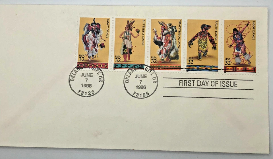 1996 FDC AMERICAN INDIAN DANCES - 5 x 32 cents - OKC Postmark - Image 2 of 2