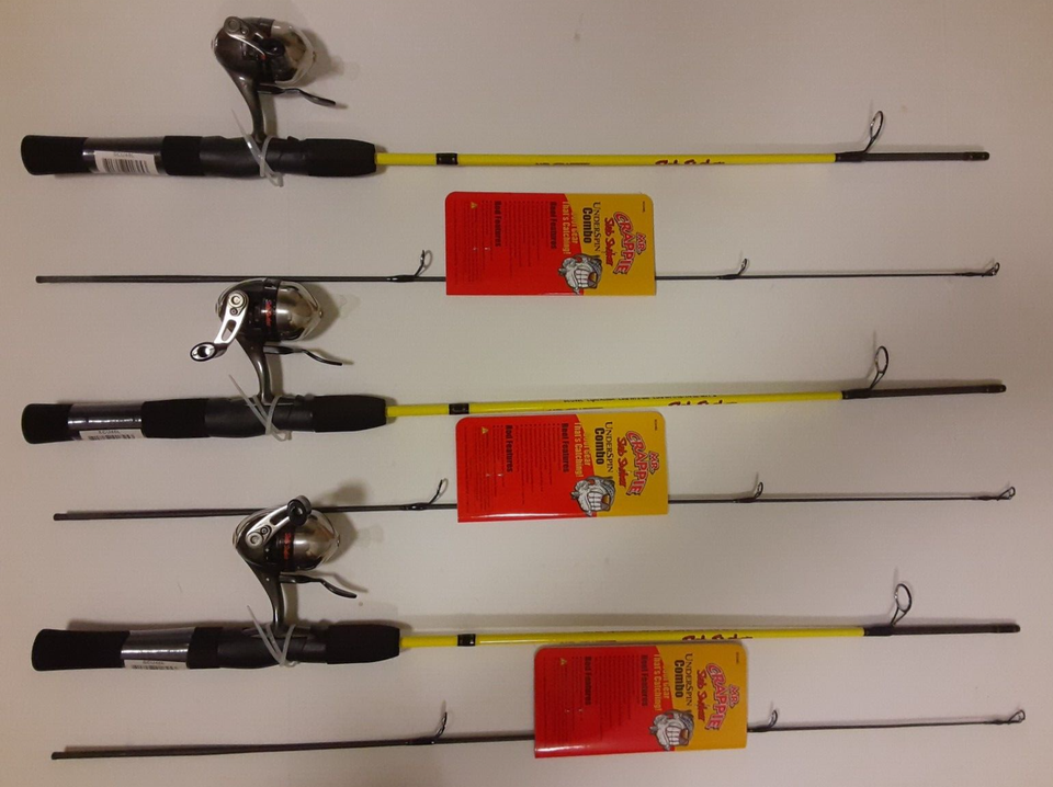 lot of 3 Lew's Mr Crappie slab shaker rod under spin reel Combo 4'6 ...