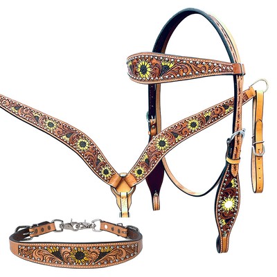 BE Bar H Equine Genuine Western American Leather Horse Premium Headstall &