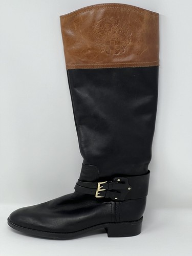 Vince Camuto Leather English Riding Boots Size 8M Black With Tan Top Trim - Picture 3 of 14