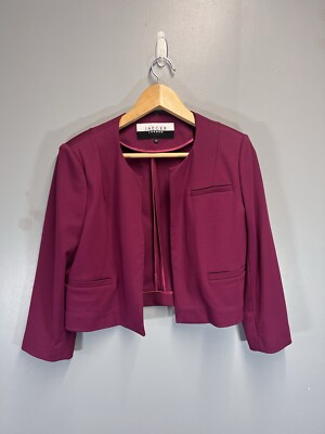 Jaeger Cropped Open Jacket Blazer Size UK 12 Red Maroon Wedding Occasion 
