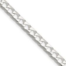 Sterling Silver Polished and Diamond-cut 5mm Flat Curb Link Chain 18" Necklace