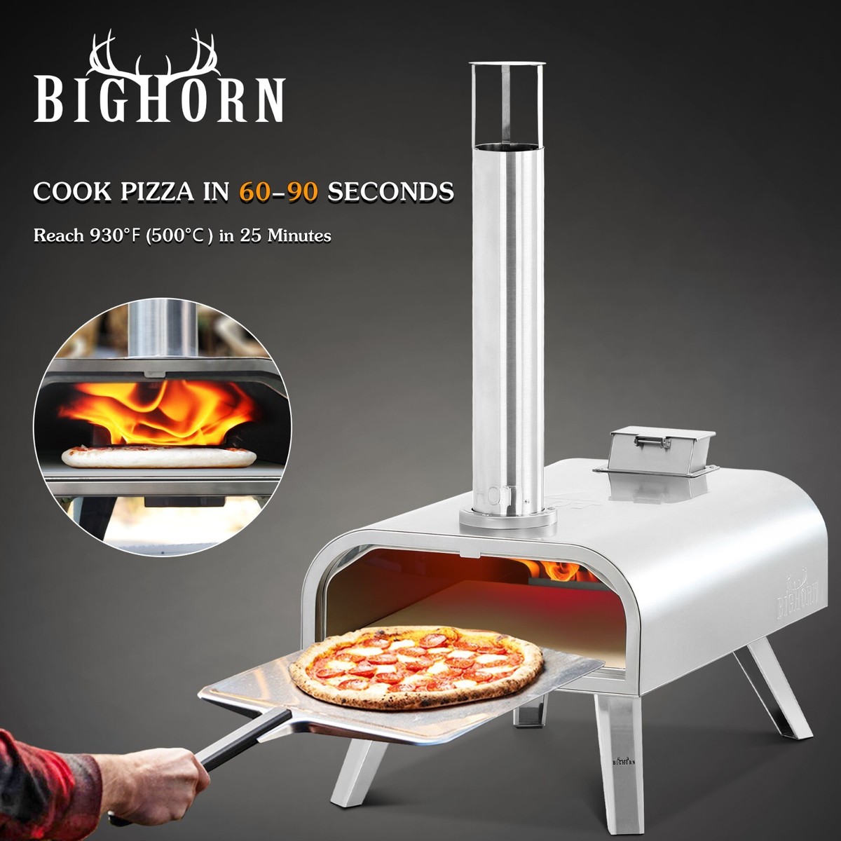 BIG HORN OUTDOORS 16 Inch Pellet Pizza Oven Outdoor Pizza Maker