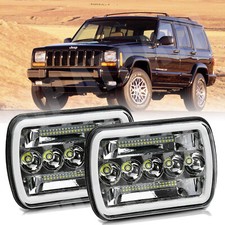 Pair 7x6 5x7 Led Headlights Hilo Beam Drl For Jeep Wrangler Yj Cherokee Xj