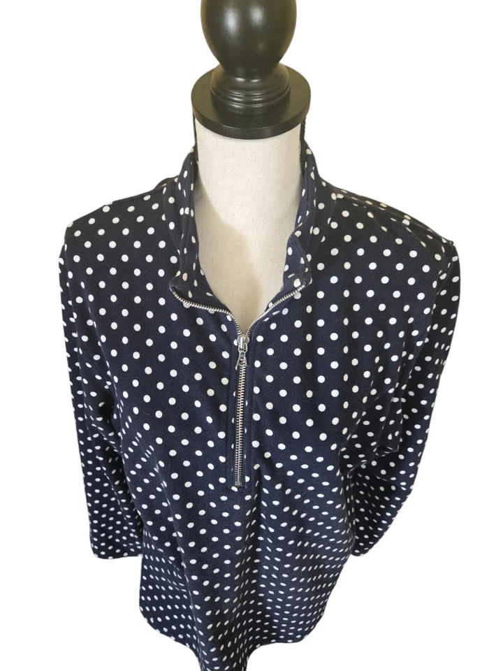 Jaqueta pulôver Koret azul marinho branca bolinhas gola com zíper tamanho XL - Imagem 3 de 4