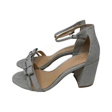 Jewel by Badgley Mischka Open Toe Shoes Womens Size 8 Glitter silver chunky heel