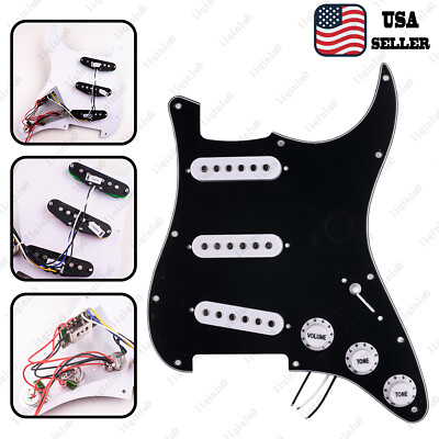 Prewired-Loaded SSS Pickguard Alnico V Pickups For Strat Black(3 Ply)&White