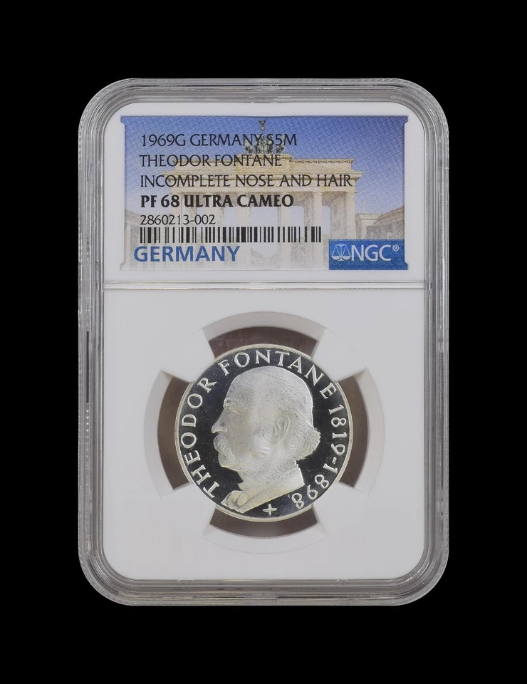 GERMANY. 1969, 5 Mark, Silver, G - NGC PF68 - Top Pop 🥇 Fontane Variety RARE - Image 2 of 4
