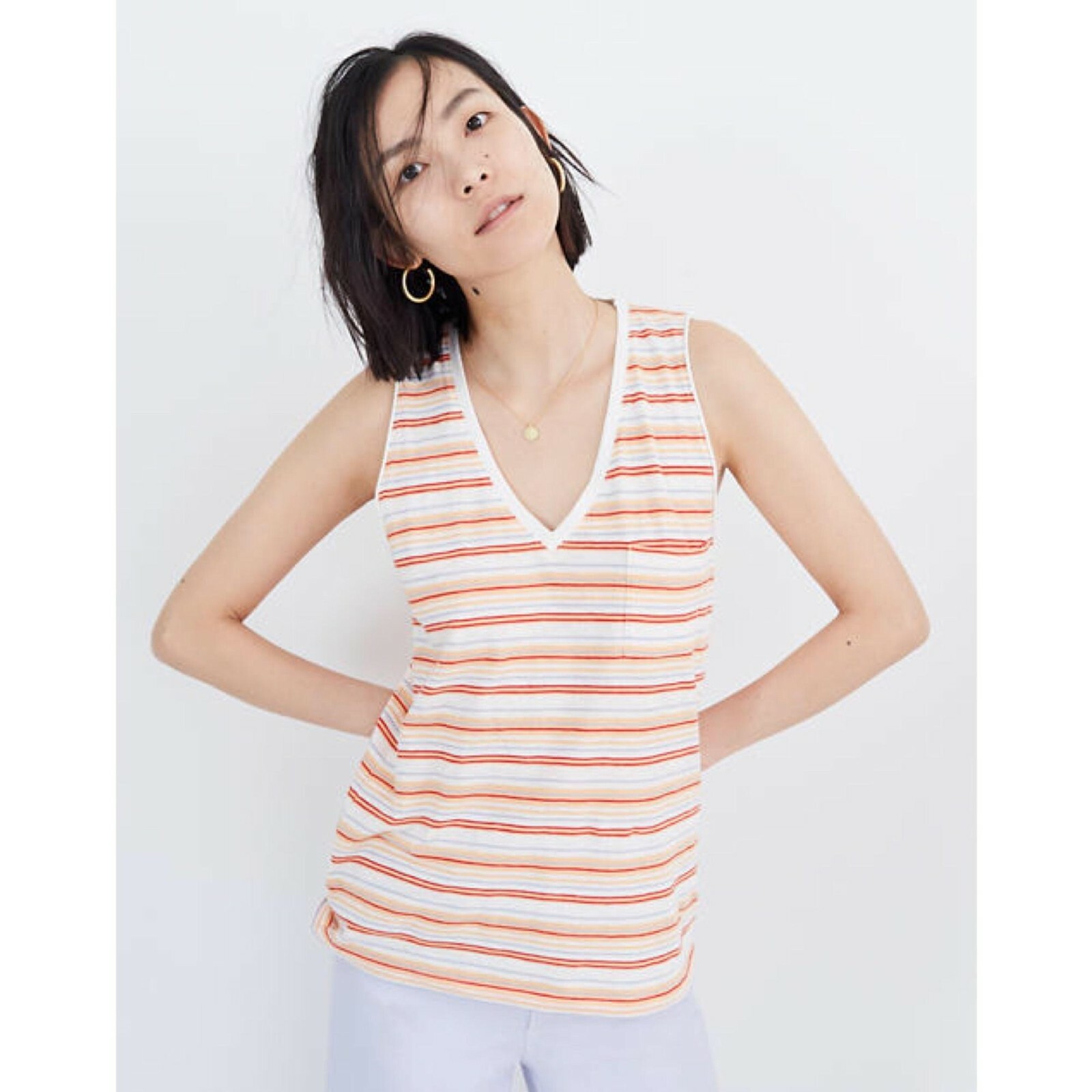NEW with Tags Madewell Whisper Cotton V-Neck Pocket Tank in Fieldgate  Stripe S | eBay