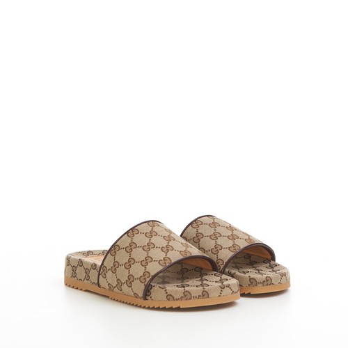 GUCCI 520$ Men's GG Slide Sandal In Beige And Ebony Monogram Canvas | eBay