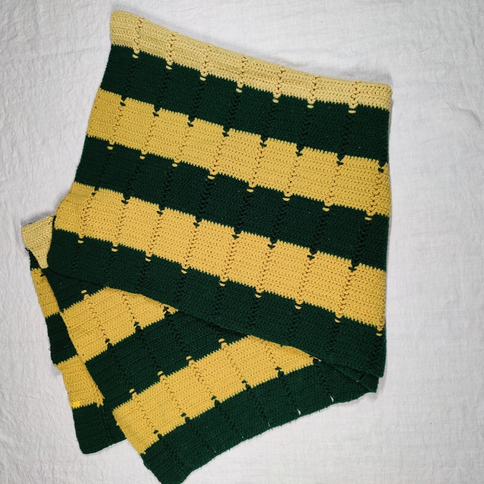 Cobertor vintage afegão de crochê 56x56" listras amarelas e marrons - Imagem 3 de 4